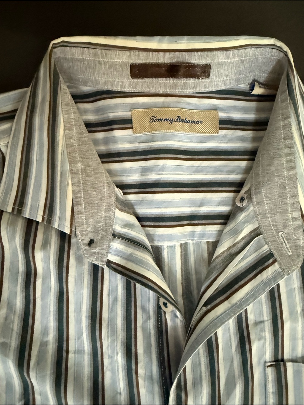Tommy Bahama Striped Button-Down in Blue, White & Brown